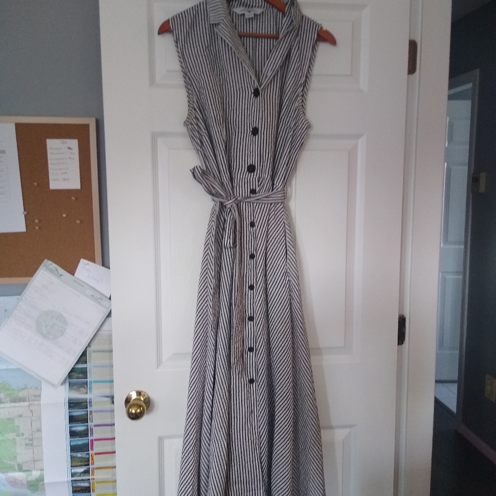 Black and White Midi Dress with Buttons and sash